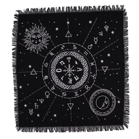 Esoteric Fringed Altar Cloth - Moon & Sun Chart