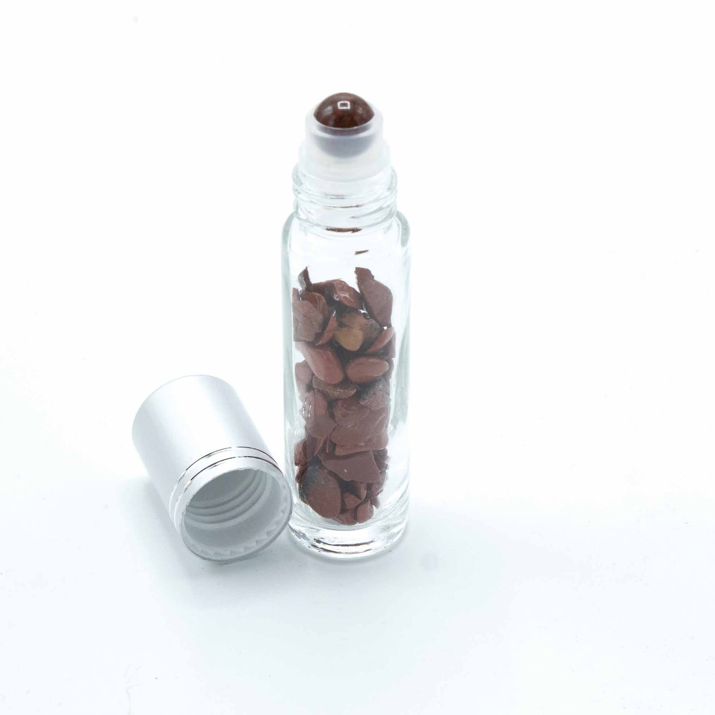 Gemstone Essential Oil Roller Bottle - Red Jasper - Silver Cap
