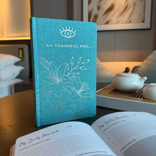 Blue Gratitude Journal with Silver Lining - 120 pages - I am Thankful For - Luna Temple