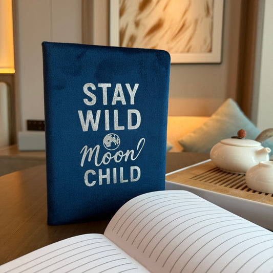 Dark Blue Velvet Notebook - 80 pages - Stay Wild Moon Child - Luna Temple