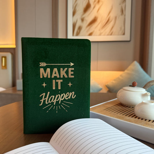 Dark Green Velvet Notebook - 80 pages - Make It Happen - Luna Temple