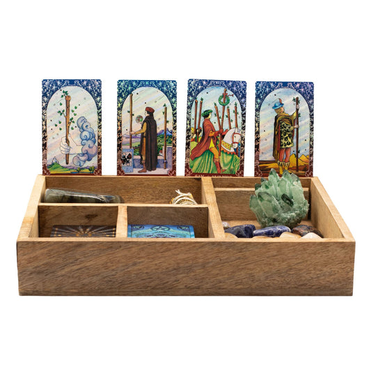 Four Section Tarot Box (Black) with Card Holder - Luna Temple
