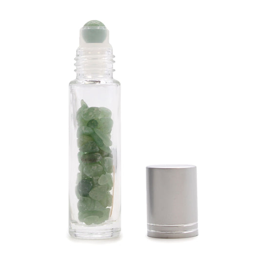 Gemstone Essential Oil Roller Bottle - Aventurine - Silver Cap - Luna Temple
