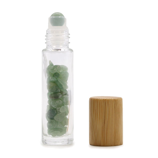 Gemstone Essential Oil Roller Bottle - Aventurine - Wooden Cap - Luna Temple