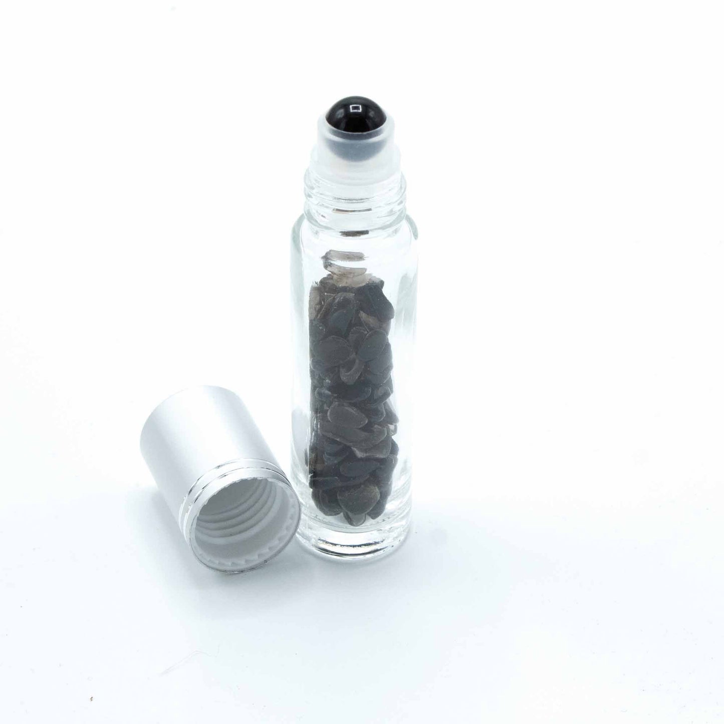 Gemstone Essential Oil Roller Bottle - Black Tourmaline - Silver Cap - Luna Temple