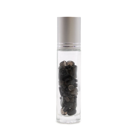Gemstone Essential Oil Roller Bottle - Black Tourmaline - Silver Cap - Luna Temple