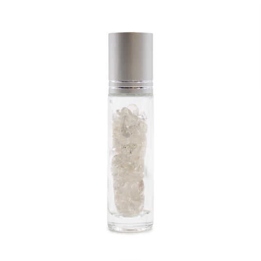 Gemstone Essential Oil Roller Bottle - Rock Quartz - Silver Cap - Luna Temple