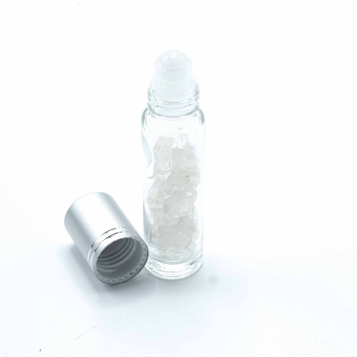 Gemstone Essential Oil Roller Bottle - Rock Quartz - Silver Cap - Luna Temple