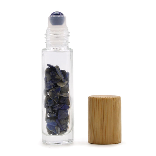 Gemstone Essential Oil Roller Bottle - Sodalite - Wooden Cap - Luna Temple