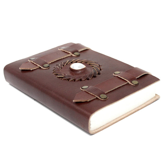 Leather Moonstone Notebook with Belts - Luna Temple