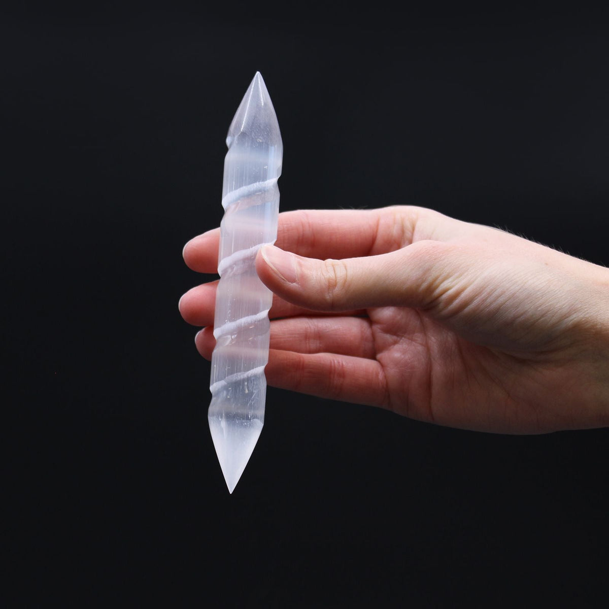 Selenite Spiral Wand – Double Point - Luna Temple