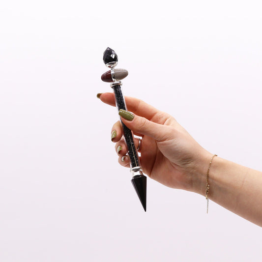 Shiva Lingam Magic Wand - Black Tourmaline & Agate - Protection - Luna Temple