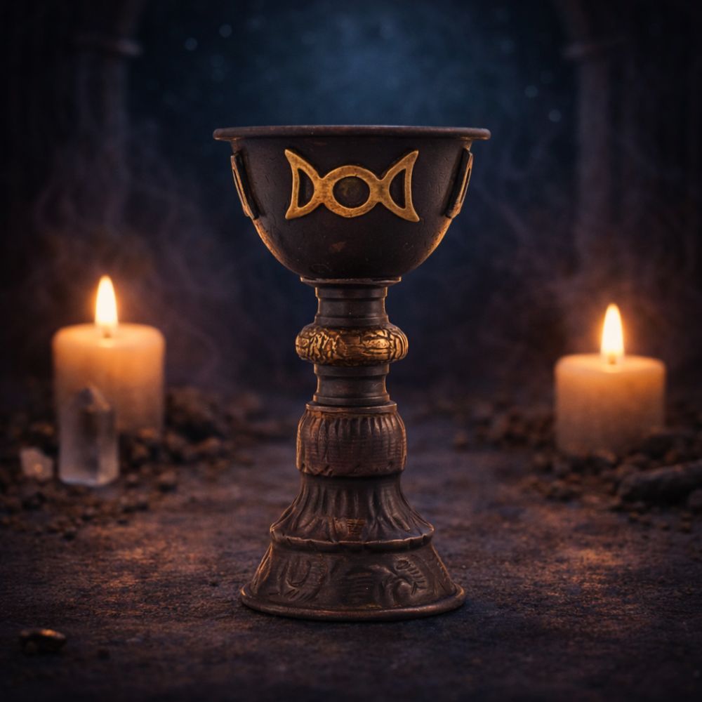 Antique Copper Ritual Goblet with Triple Moon