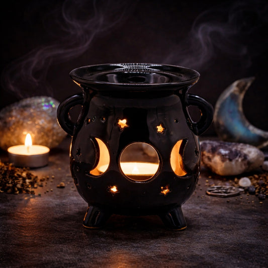 Cauldron Oil Burner – Moon Phase – Black
