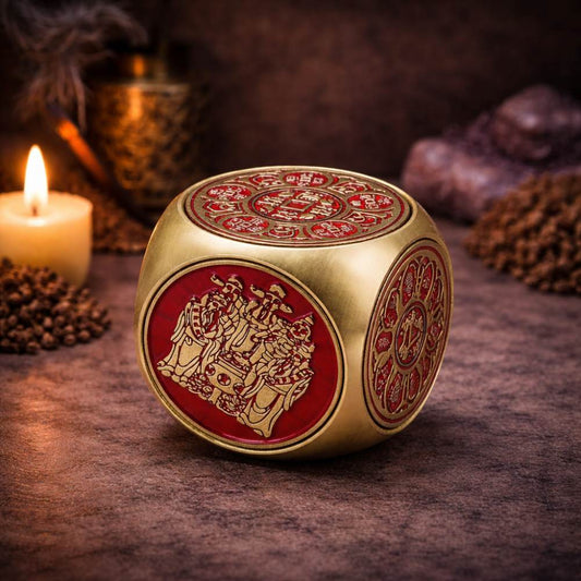 Feng Shui Fortune - Red & Brass Prosperity Cube - Flat