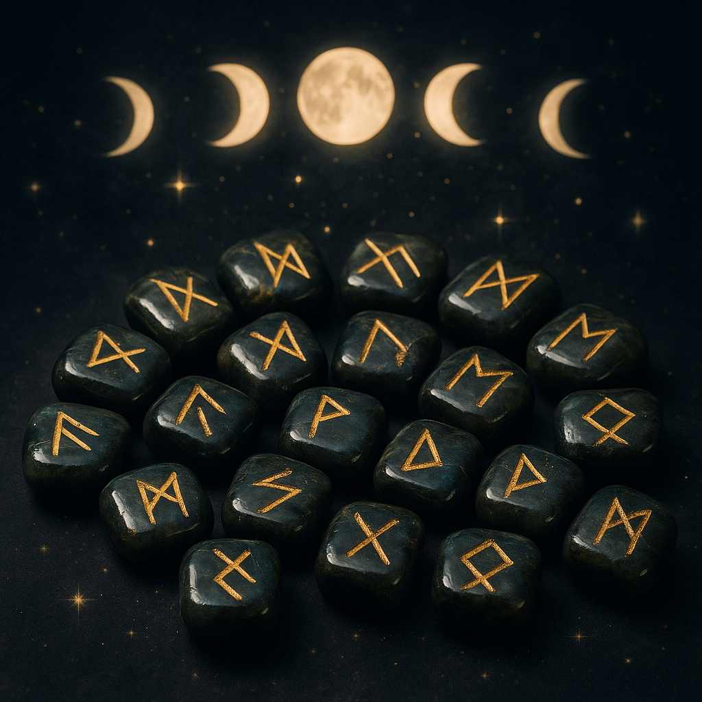 Rune Stone Set in Pouch – Labradorite