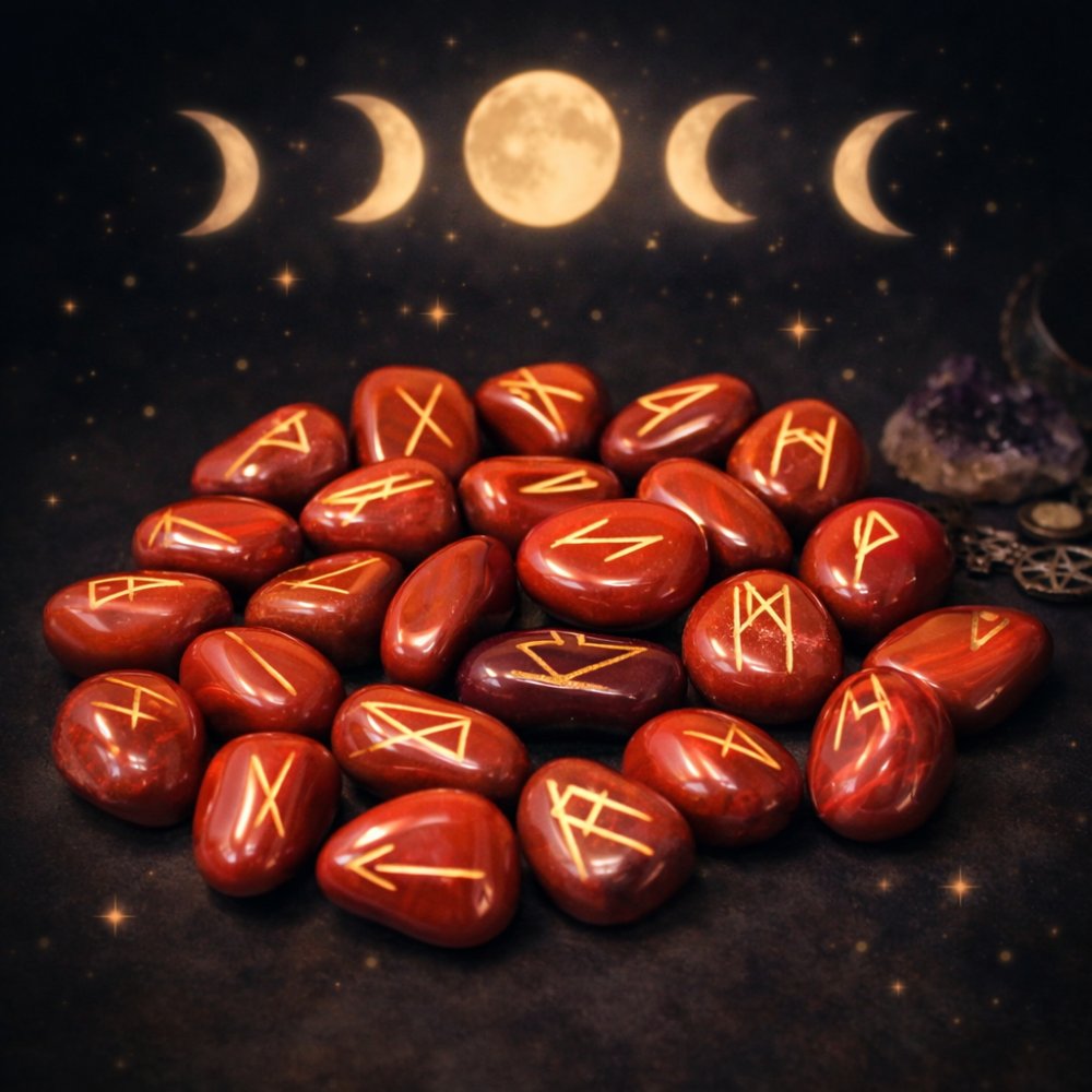 Rune Stone Set in Pouch – Red Jasper