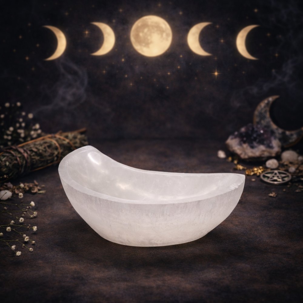 Selenite Moon Bowl - 10cm