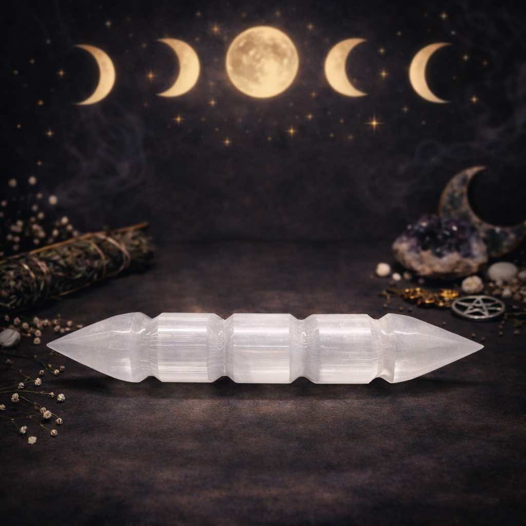 Selenite Spiral Wand – Double Point