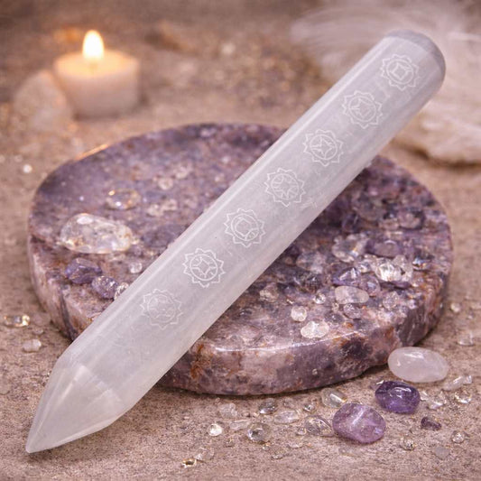Selenite Wand – Seven Chakra Design