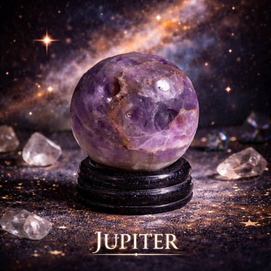Ametyst Planet on a Sola Goldstone Stand (JUPITER) - Luna Temple
