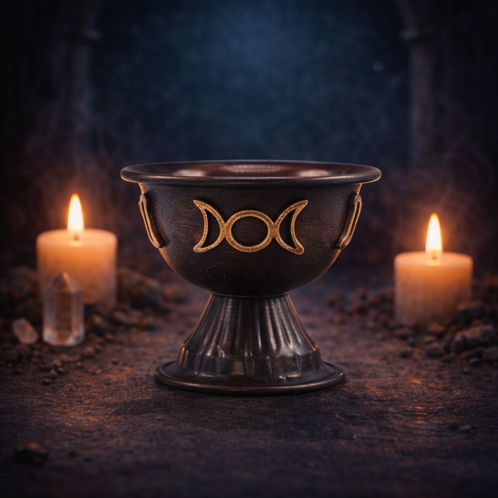 Antique Copper Ritual Chalice with Triple Moon - Luna Temple