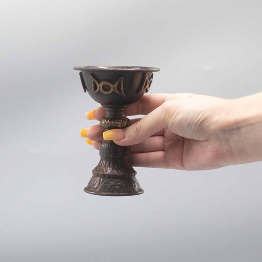 Antique Copper Ritual Goblet with Triple Moon - Luna Temple