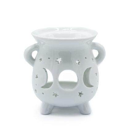 Cauldron Oil Burner – Moon Phase – White