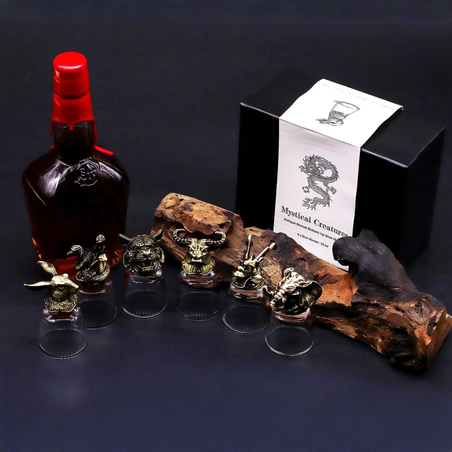 Gift Set of 6 Shot Glasses (50ml) - Mystical Creatures - Antique Bronze