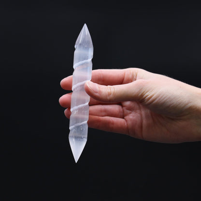 Selenite Spiral Wand – Double Point