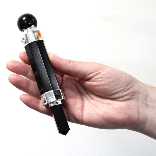 Hexagonal Crystal Healing Wand – Black Agate