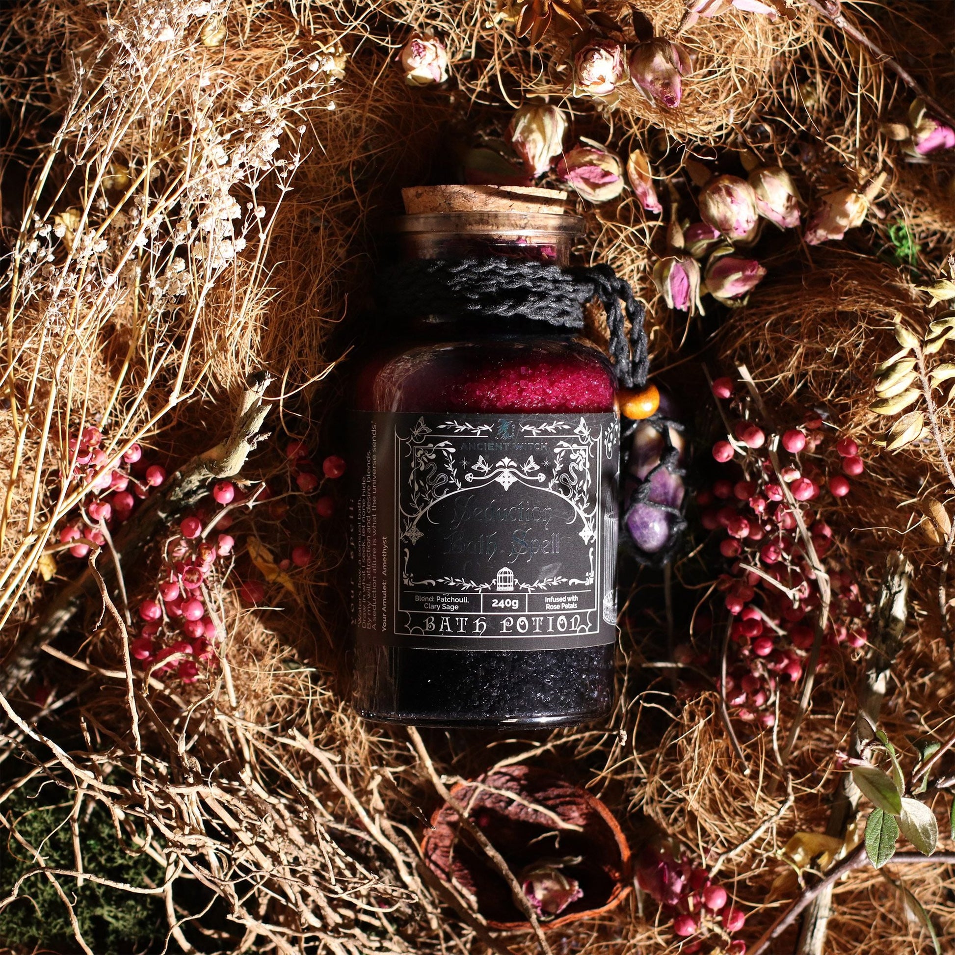 Bath Spell Potion with Amethyst Amulet – Seduction - Luna Temple