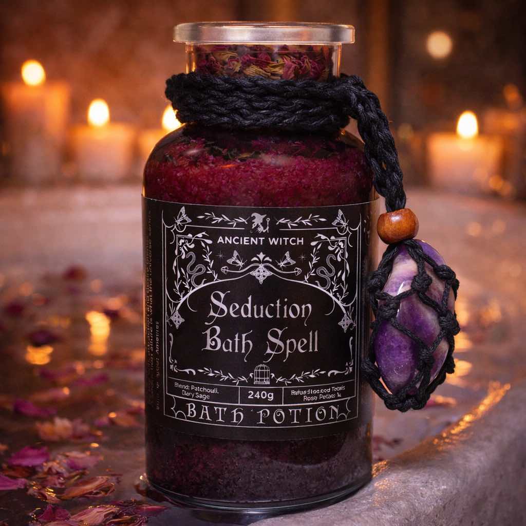 Bath Spell Potion with Amethyst Amulet – Seduction - Luna Temple