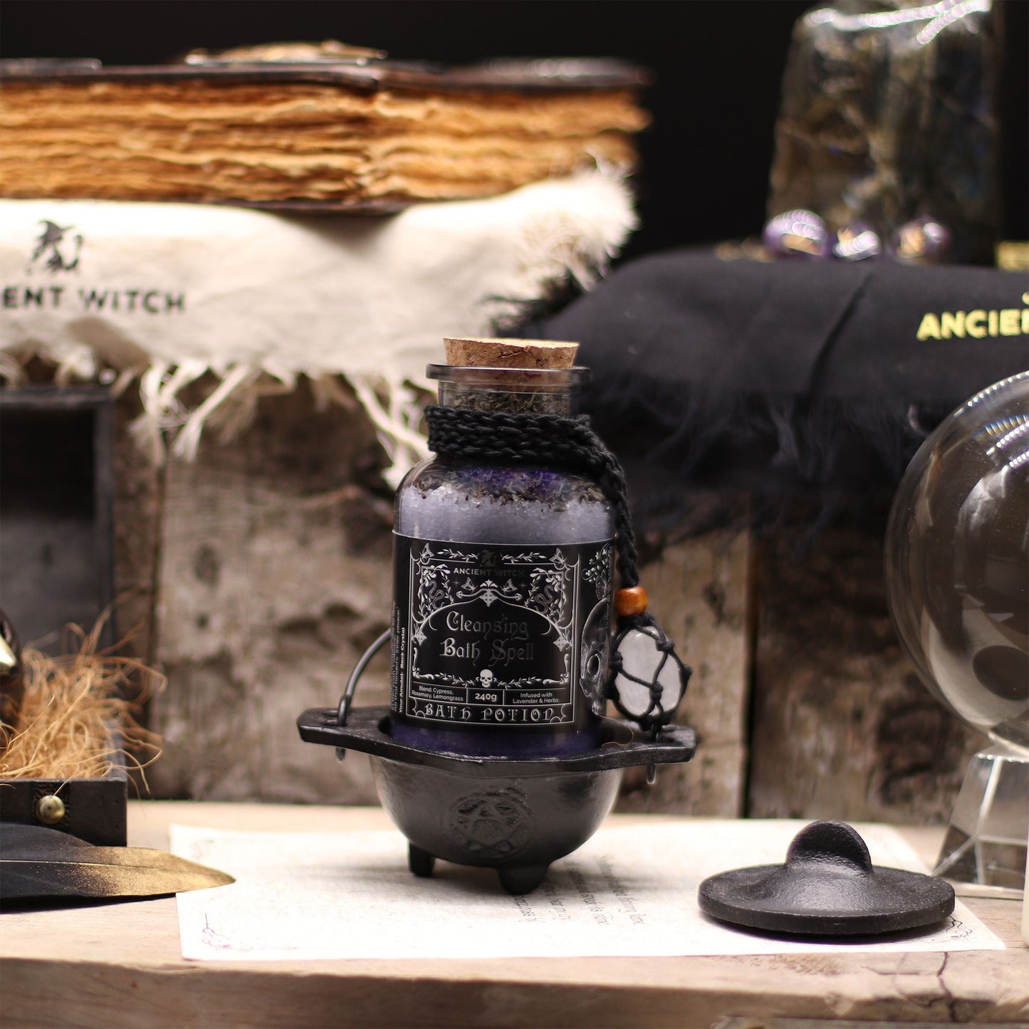 Bath Spell Potion with Rock Crystal Amulet – Cleansing - Luna Temple