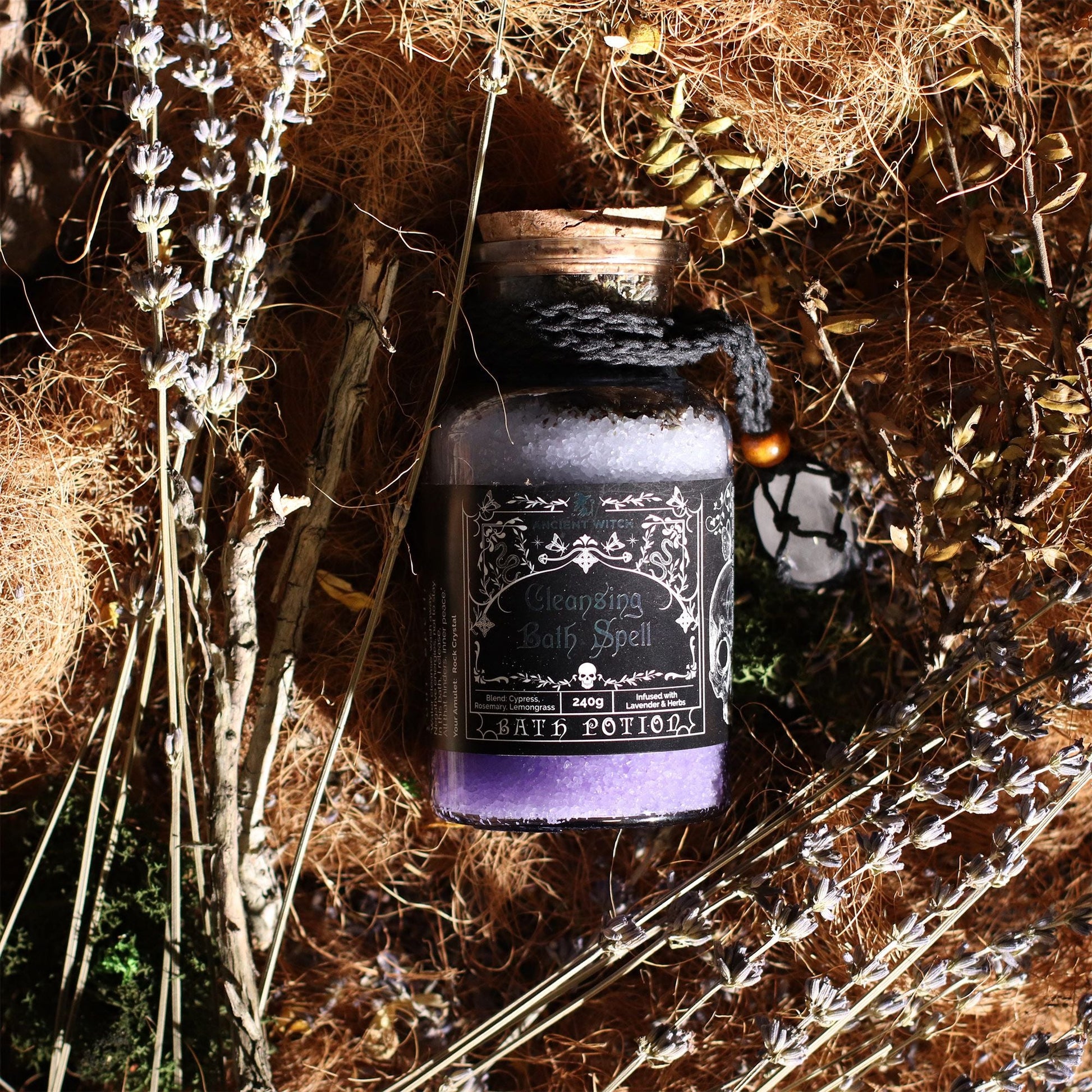 Bath Spell Potion with Rock Crystal Amulet – Cleansing - Luna Temple
