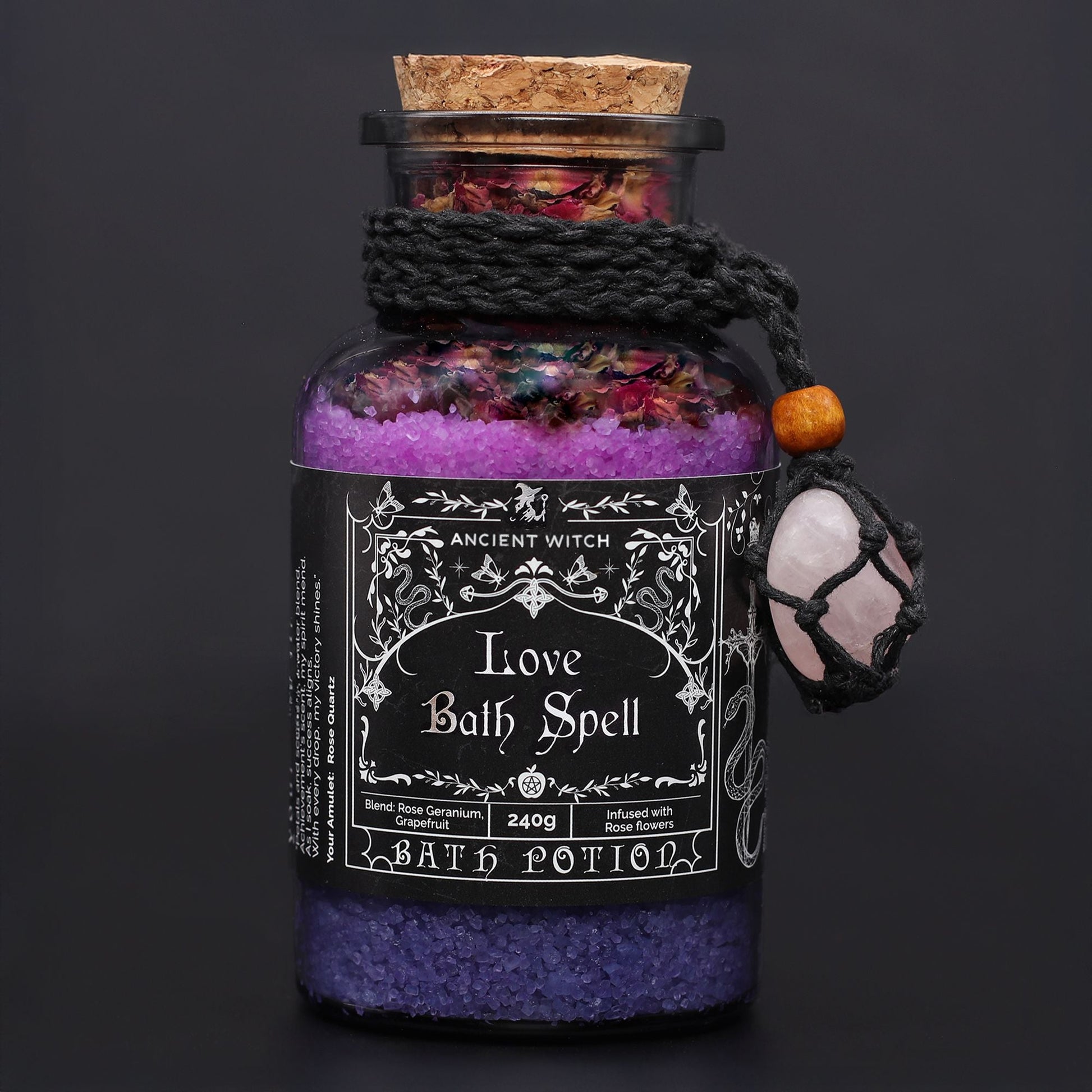 Bath Spell Potion with Rose Quartz Amulet – Love - Luna Temple