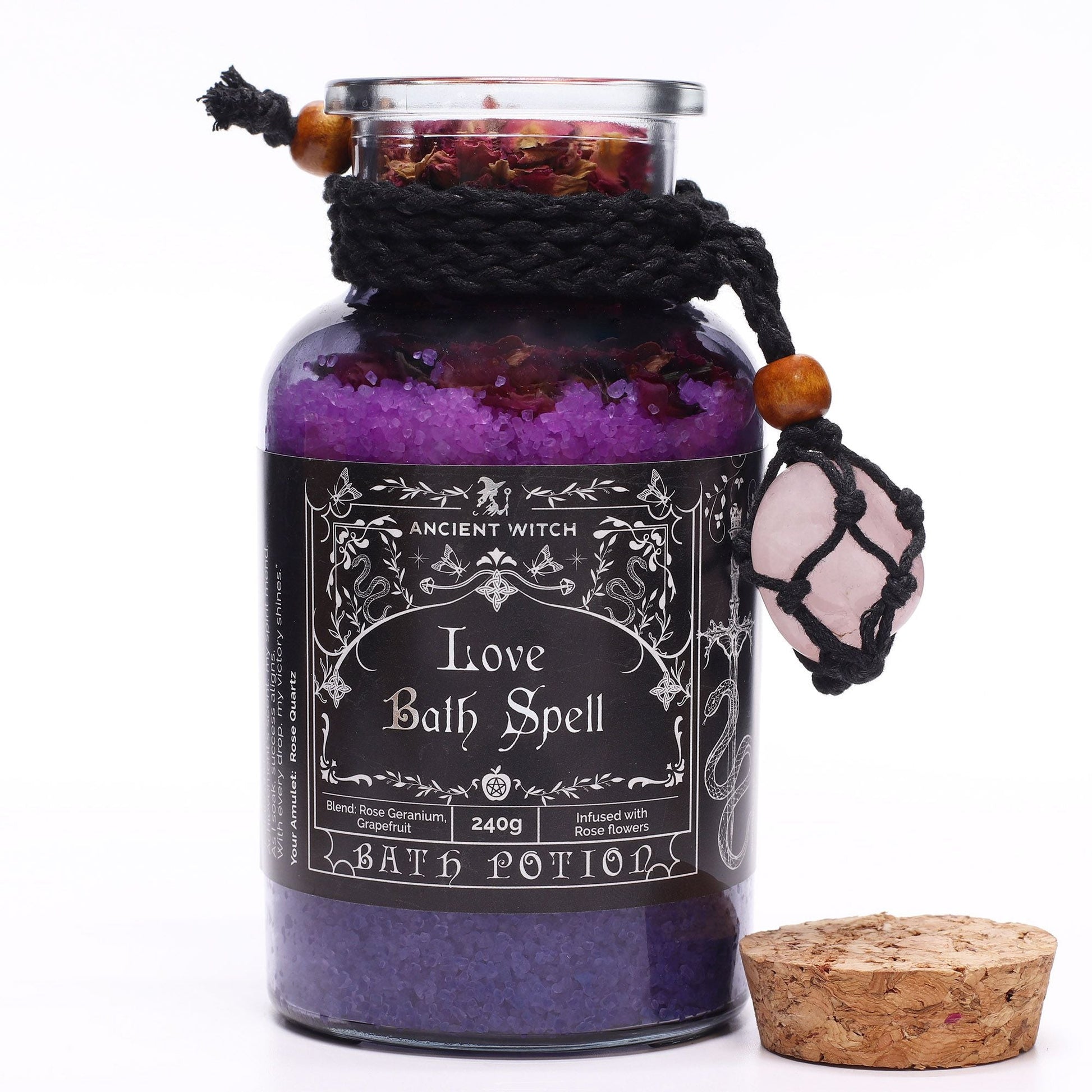 Bath Spell Potion with Rose Quartz Amulet – Love - Luna Temple