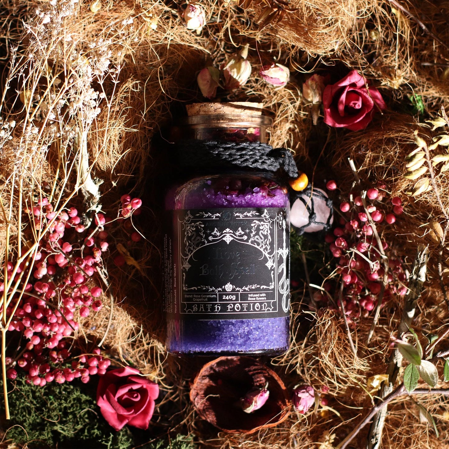 Bath Spell Potion with Rose Quartz Amulet – Love - Luna Temple