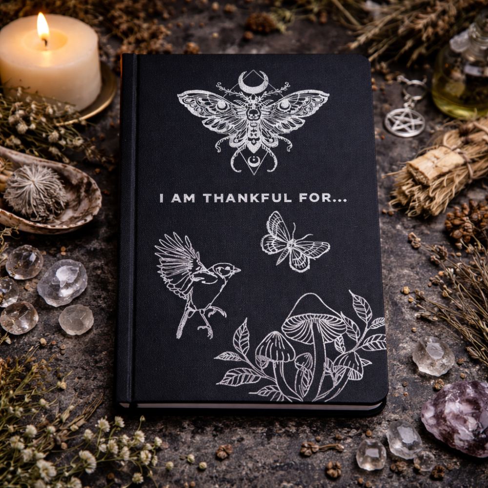Black Gratitude Journal with Silver Lining - 120 pages - I am Thankful For - Luna Temple