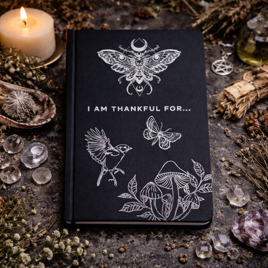 Black Gratitude Journal with Silver Lining - 120 pages - I am Thankful For - Luna Temple