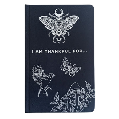 Black Gratitude Journal with Silver Lining - 120 pages - I am Thankful For - Luna Temple