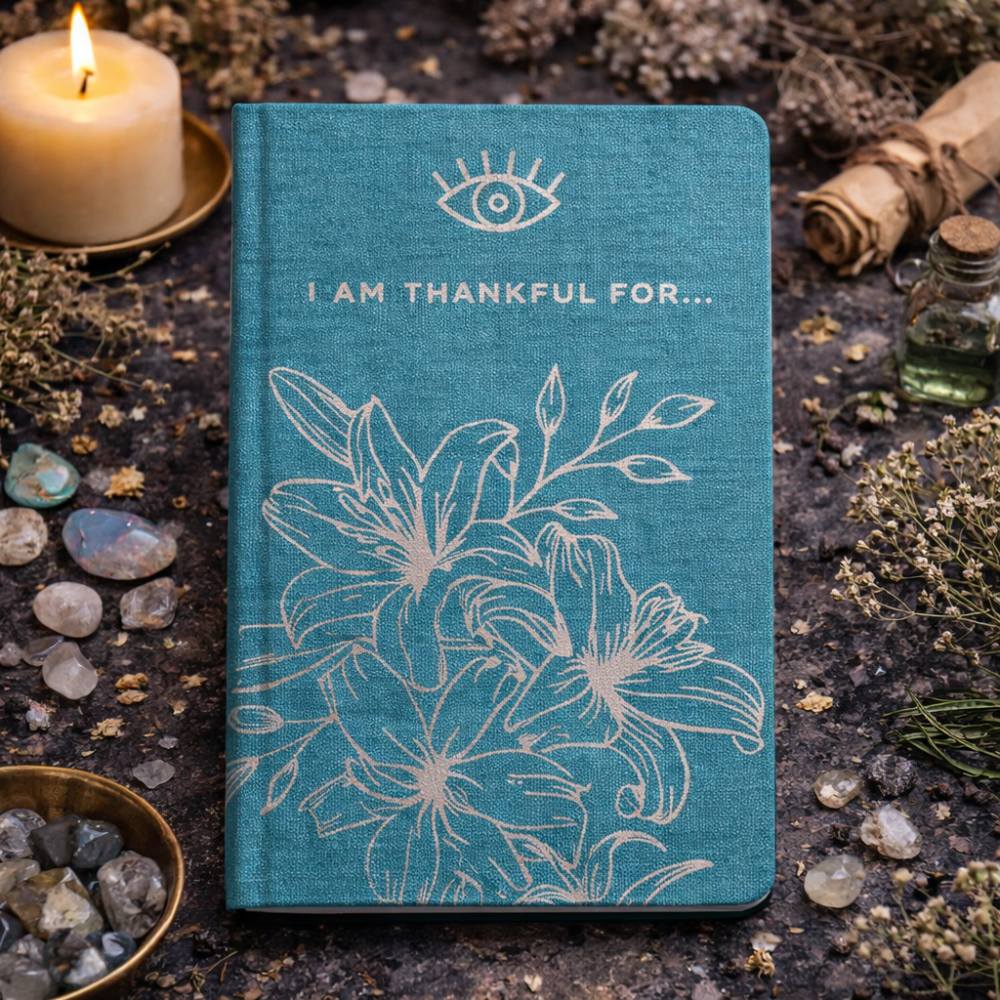 Blue Gratitude Journal with Silver Lining - 120 pages - I am Thankful For - Luna Temple