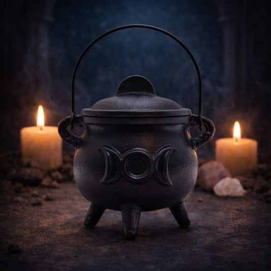 Cast Iron Cauldron with Triple Moon - Luna Temple
