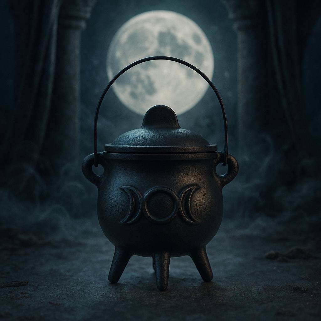 Cast Iron Cauldron with Triple Moon - Luna Temple