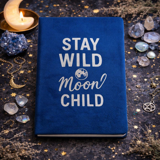 Dark Blue Velvet Notebook - 80 pages - Stay Wild Moon Child - Luna Temple