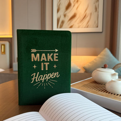 Dark Green Velvet Notebook - 80 pages - Make It Happen - Luna Temple