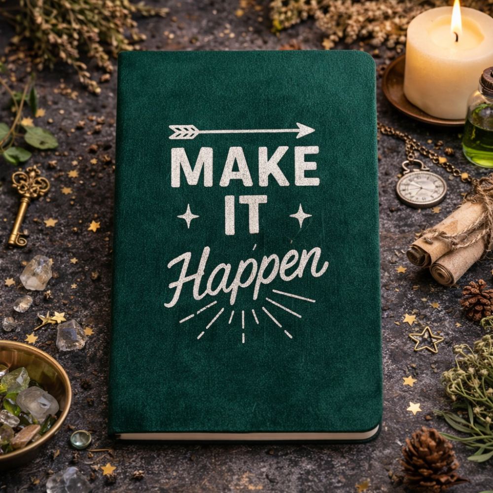 Dark Green Velvet Notebook - 80 pages - Make It Happen - Luna Temple