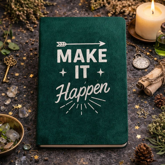 Dark Green Velvet Notebook - 80 pages - Make It Happen - Luna Temple