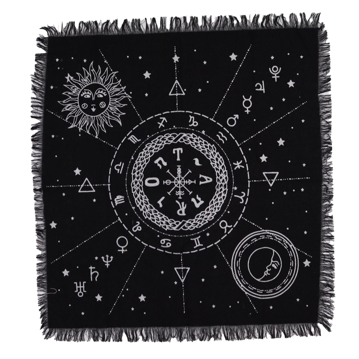Esoteric Fringed Altar Cloth - Moon & Sun Chart - Luna Temple