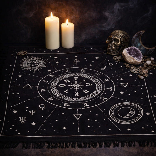 Esoteric Fringed Altar Cloth - Moon & Sun Chart - Luna Temple